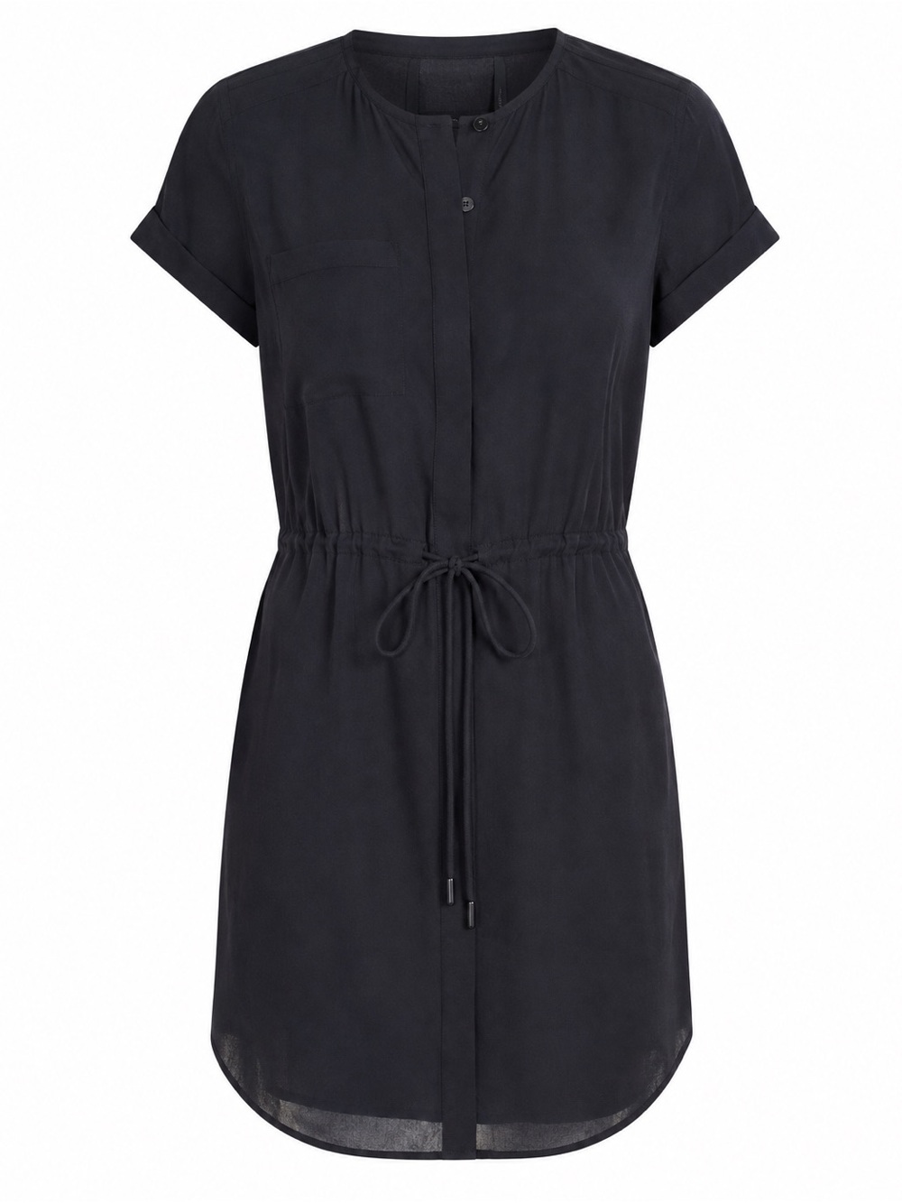 Ag Adriano Goldschmied Black Short-Sleeve Drawstring Shirt Dress
